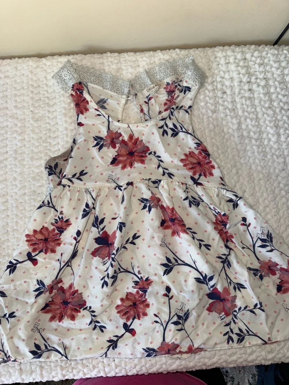 Girls Floral Sleeveless shirt- Cream with Pink Rose Print